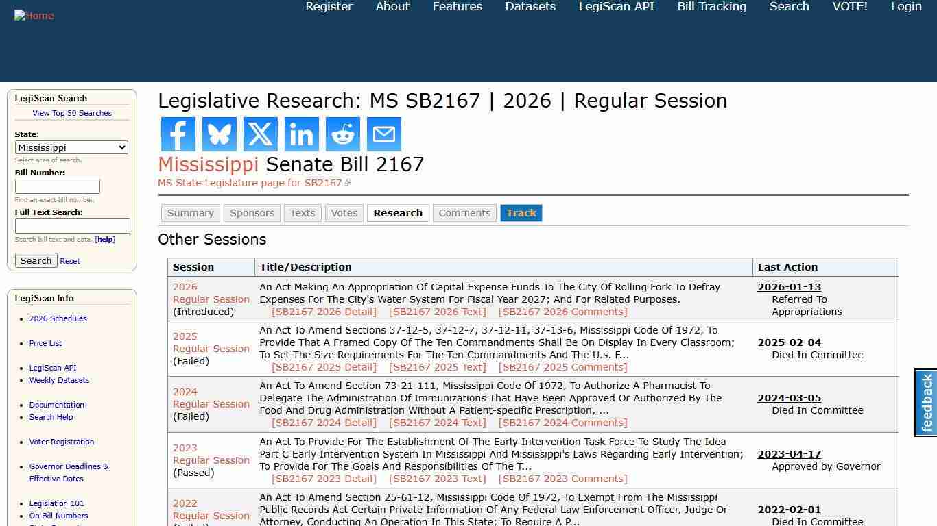 Legislative Research: MS SB2167 2026 Regular Session LegiScan
