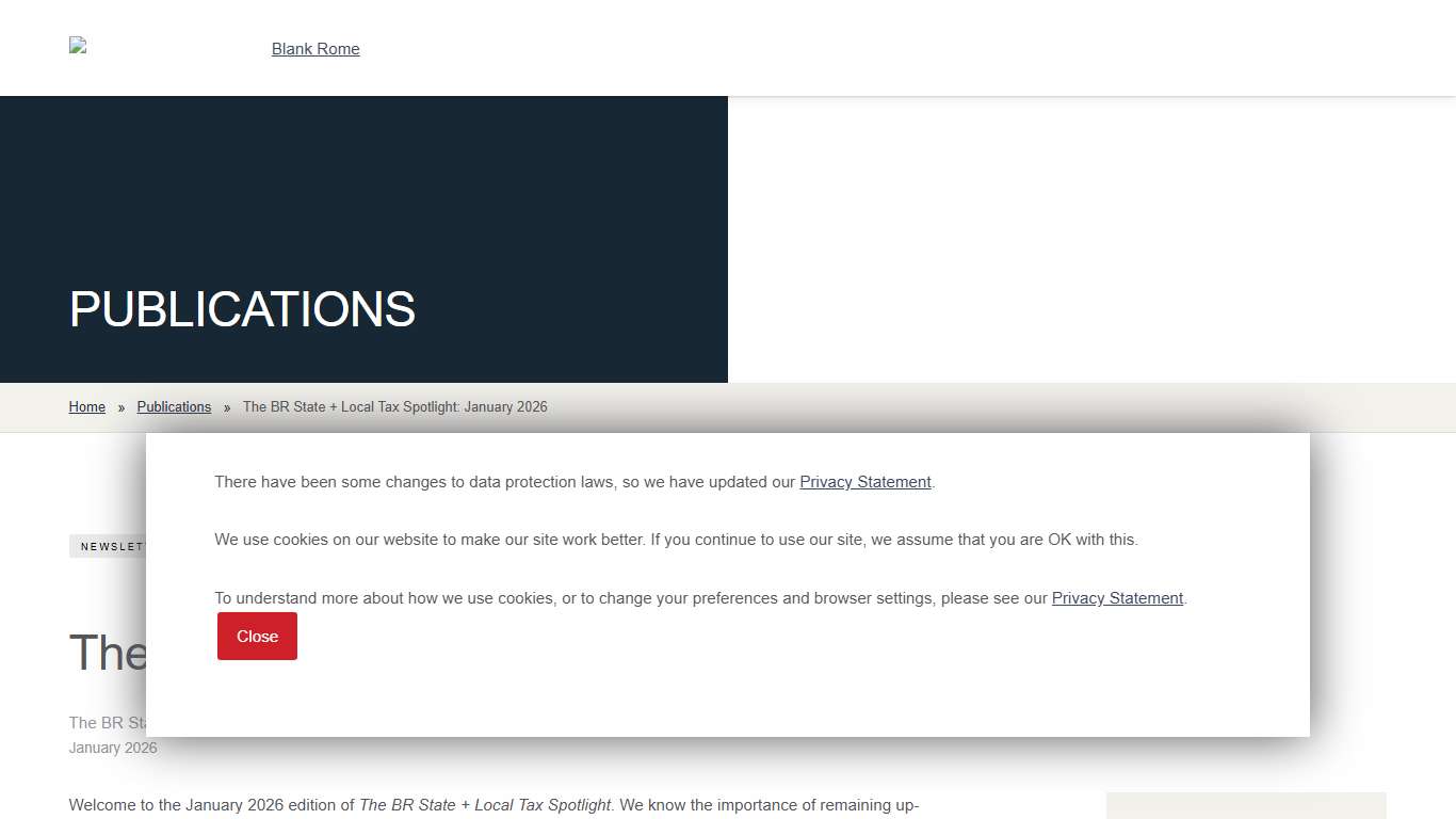 The BR State + Local Tax Spotlight: January 2026 Blank Rome LLP