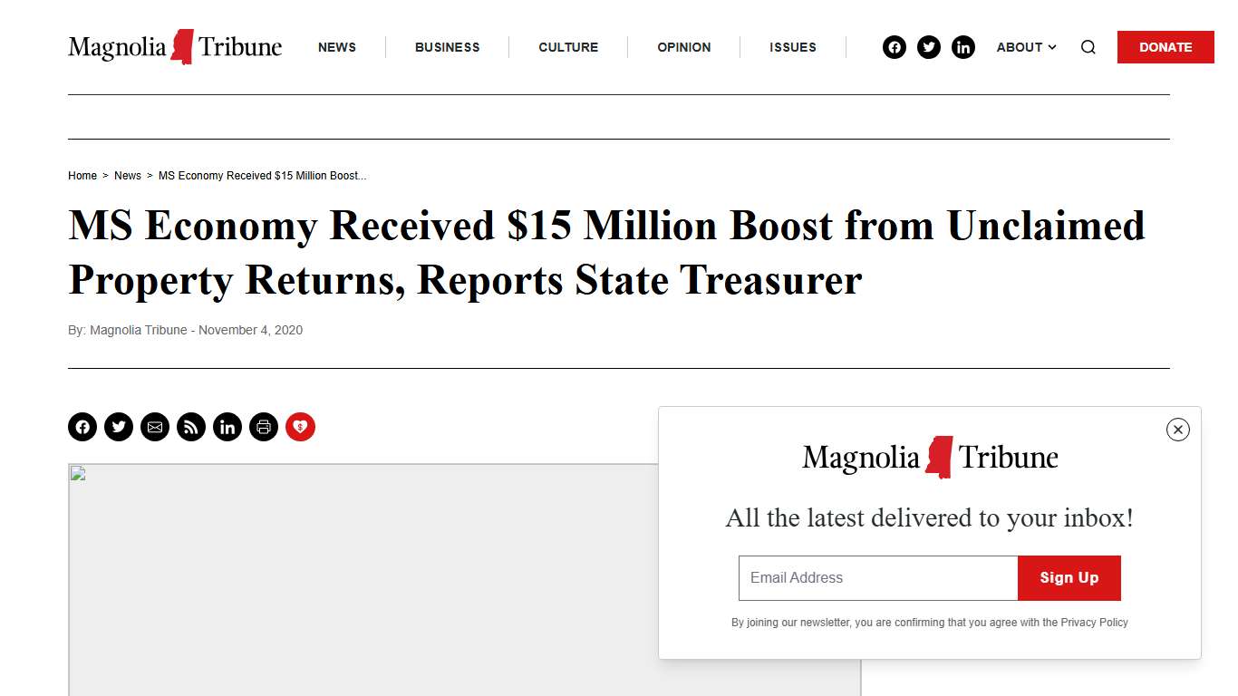 MS Economy Received $15 Million Boost from Unclaimed Property Returns, Reports State Treasurer - Magnolia Tribune